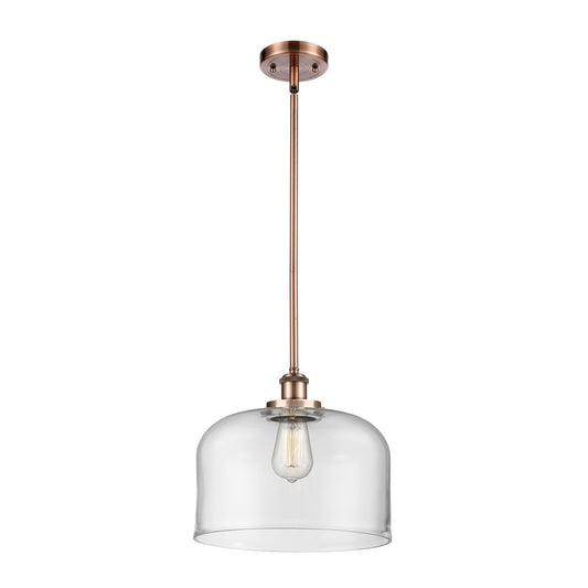 Innovations Bell 12in 1-Light Mini Pendant | Industrial Antique Copper Steel and Clear Glass | Kitchen Island & Dining Room | Model 916-1S-AC-G72-L