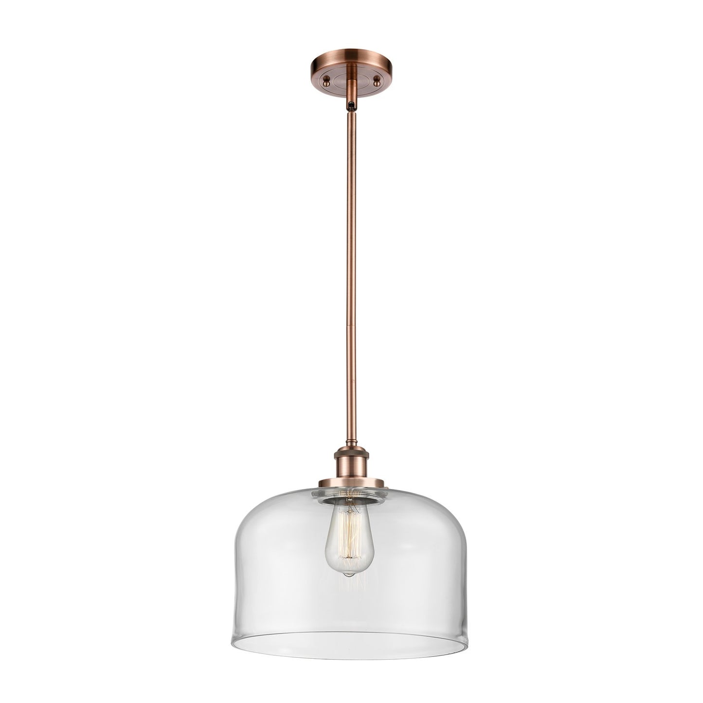 Innovations Bell 12in 1-Light LED Mini Pendant | Industrial Antique Copper Steel and Clear Glass | Kitchen Island & Dining | Model 916-1S-AC-G72-L-LED