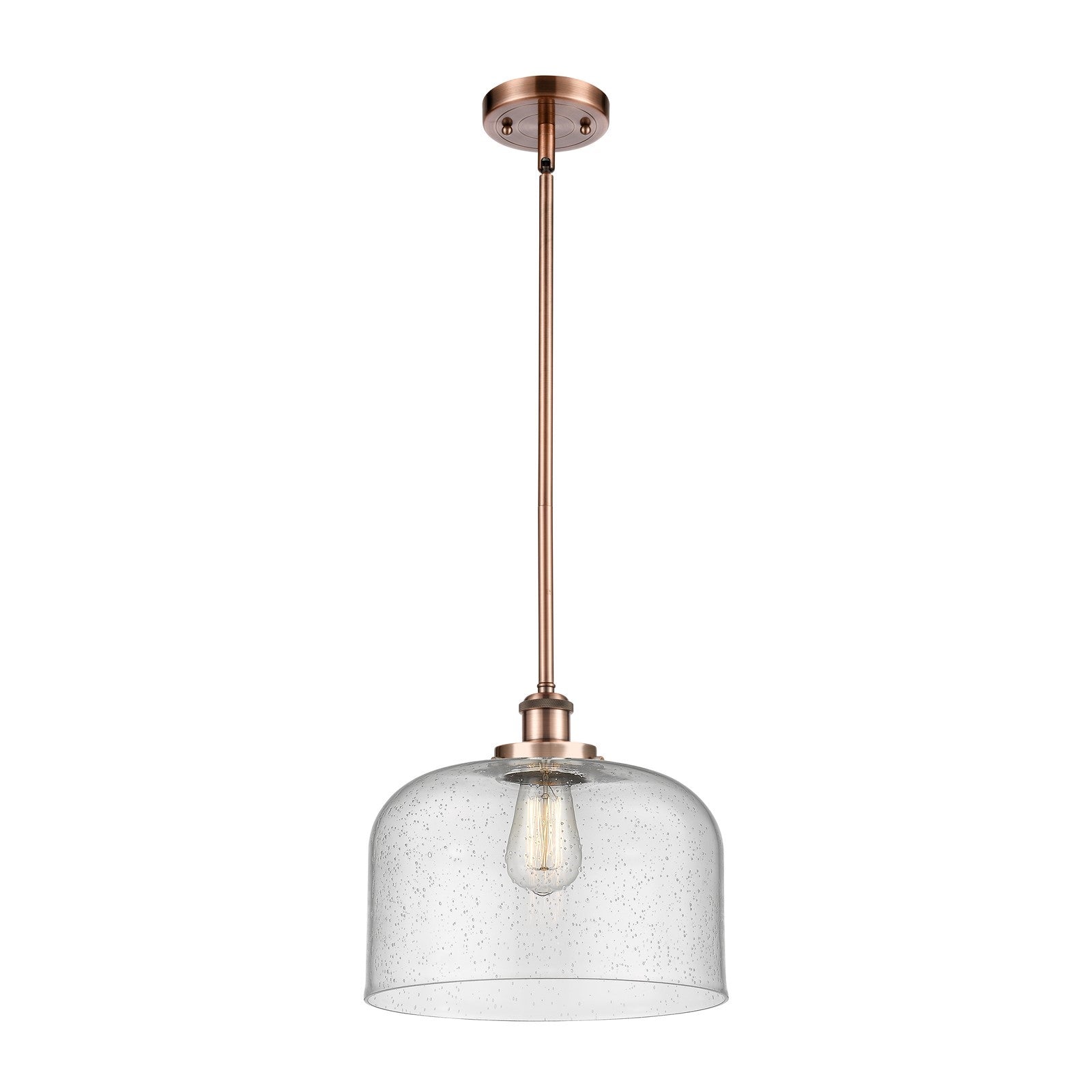 Innovations Bell 12in 1-Light Mini Pendant | Industrial Antique Copper Steel and Seedy Glass | Kitchen Island | 12 x 12 x 10 in | Model 916-1S-AC-G74-L