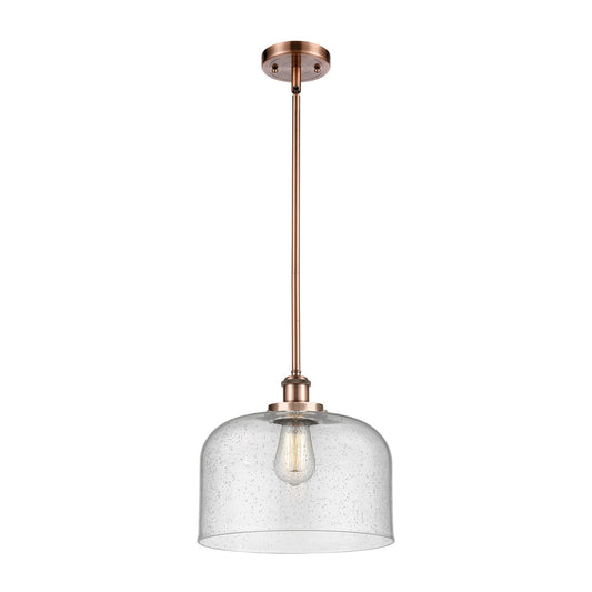 Innovations Bell 12in 1-Light Mini Pendant | Industrial Antique Copper Steel and Seedy Glass | Kitchen Island | 12 x 12 x 10 in | Model 916-1S-AC-G74-L