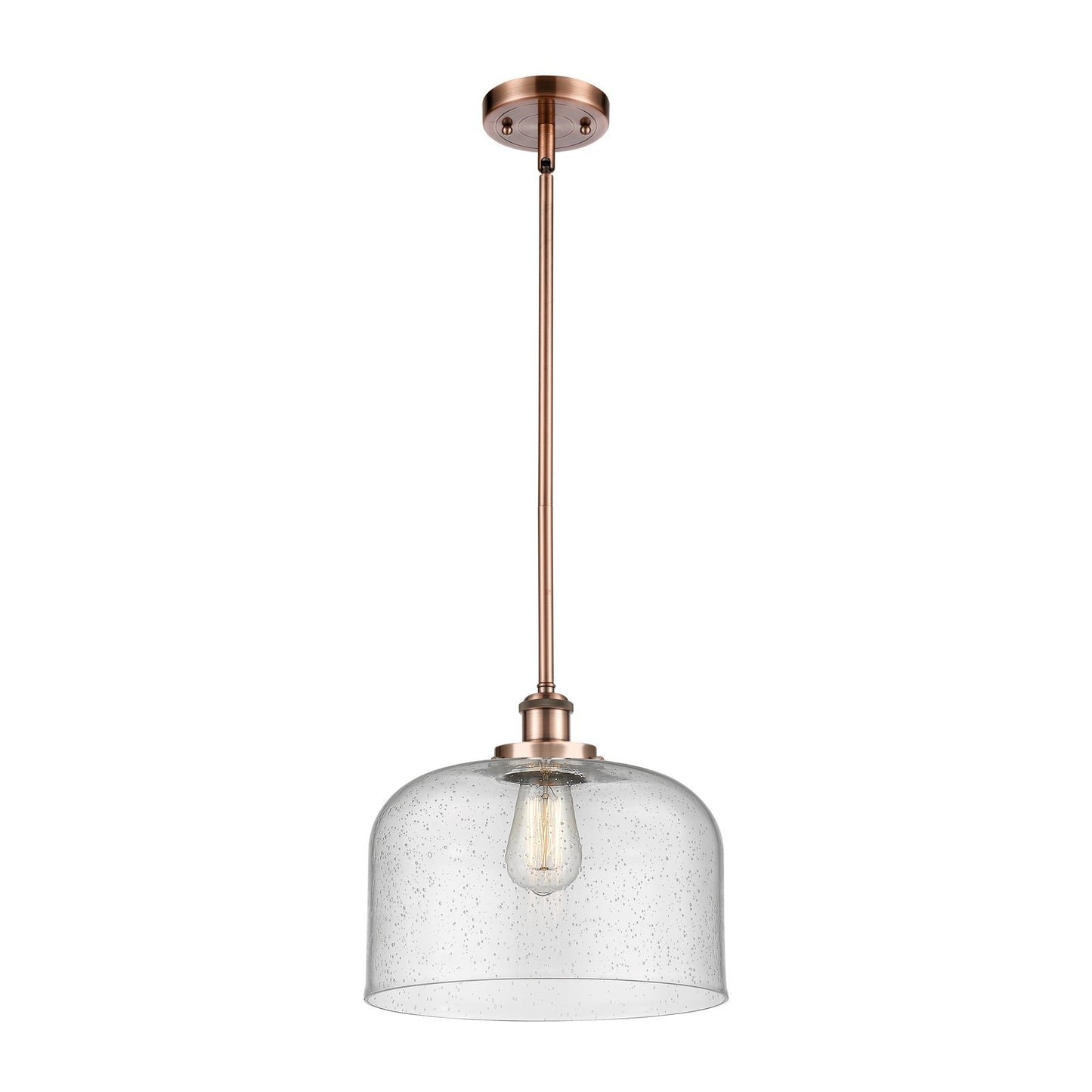 Innovations Bell 12in 1-Light LED Mini Pendant | Industrial Antique Copper Steel and Seedy Glass | Kitchen Island | Model 916-1S-AC-G74-L-LED