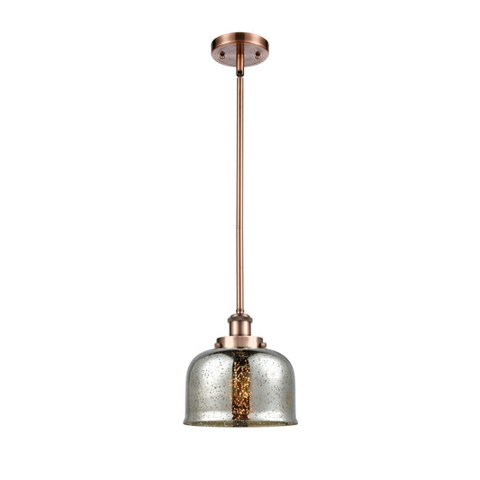 Innovations Bell 8in 1-Light LED Mini Pendant | Industrial Antique Copper Steel and Silver Plated Mercury Glass | Kitchen Island | Model 916-1S-AC-G78-LED