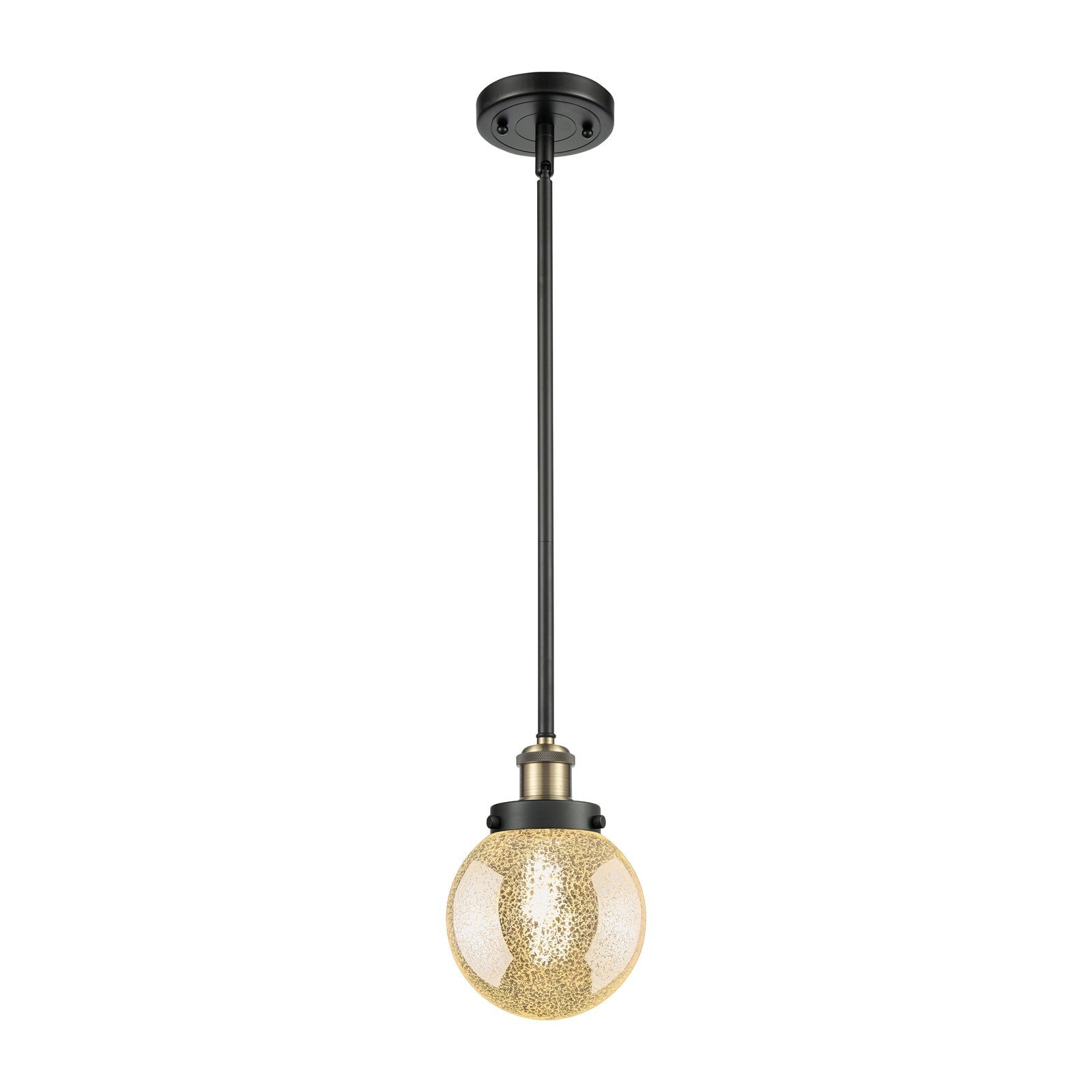 Innovations Beacon 6in 1-Light Mini Pendant | Modern Contemporary Black Antique Brass Steel and Mercury Seeded Glass Shade | Model 916-1S-BAB-G208-6