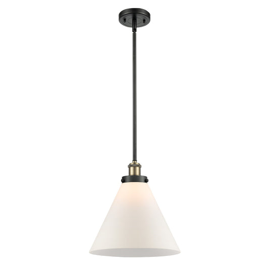 Innovations Cone 12in 1-Light Mini Pendant | Industrial Black Antique Brass and Matte White Frosted Glass | Kitchen Island & | Model 916-1S-BAB-G41-L