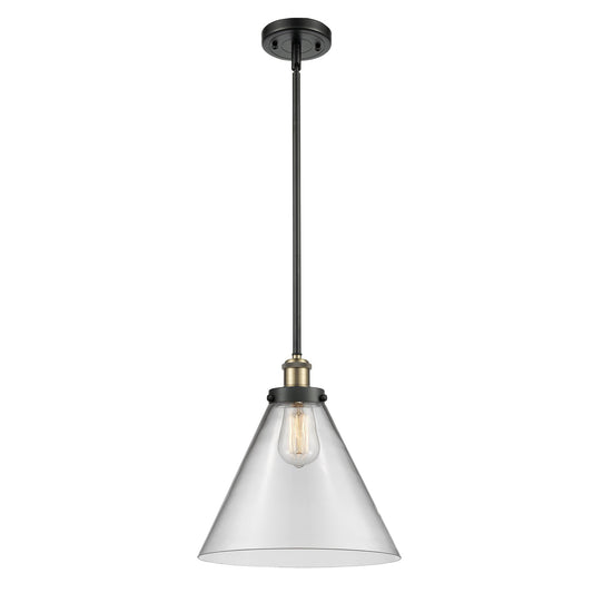 Innovations Cone 12in 1-Light Mini Pendant | Industrial Black Antique Brass and Clear Glass | Kitchen Island & Dining Room | Model 916-1S-BAB-G42-L