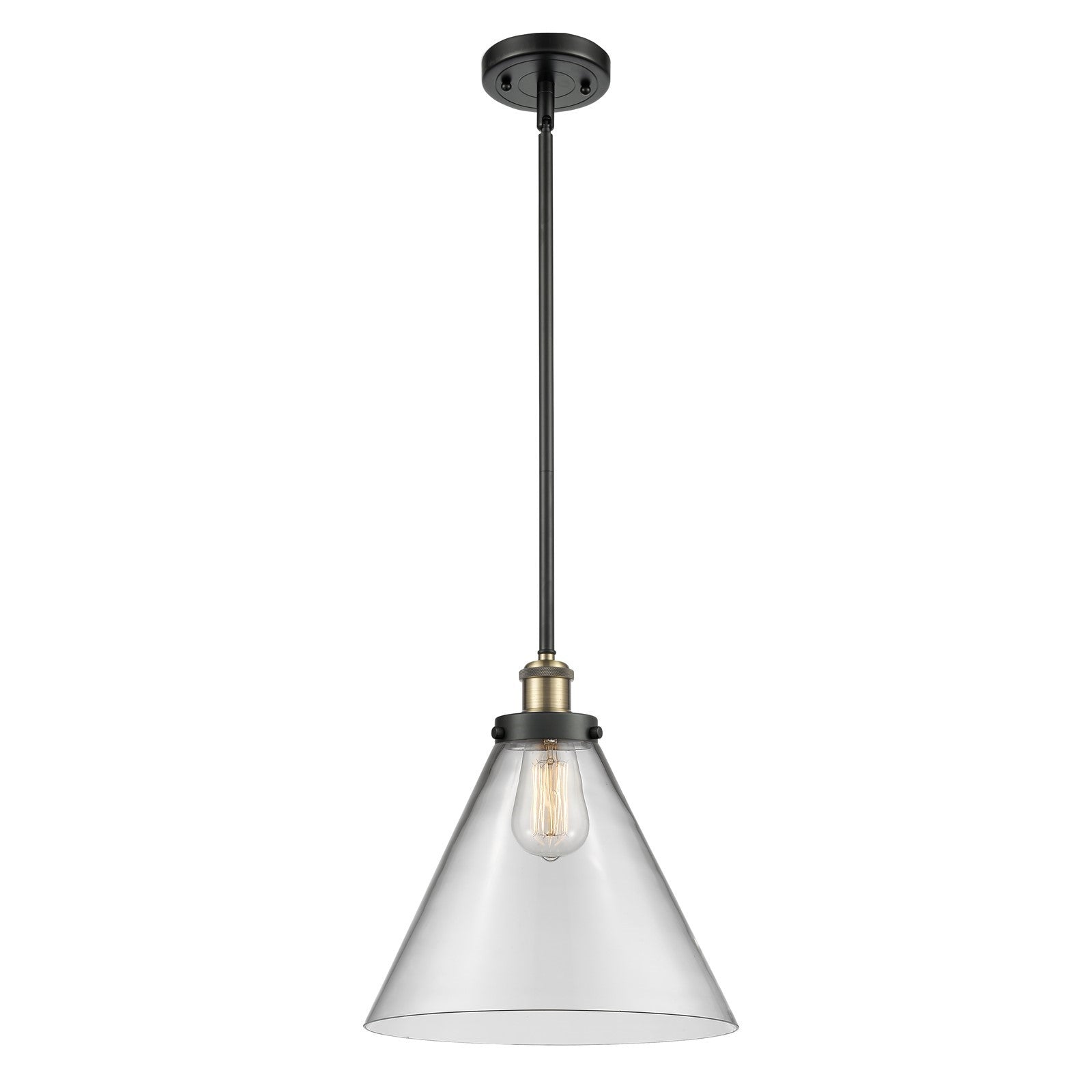 Innovations Cone 12in 1-Light LED Mini Pendant | Industrial Black Antique Brass and Clear Glass | Kitchen Island & Dining | Model 916-1S-BAB-G42-L-LED