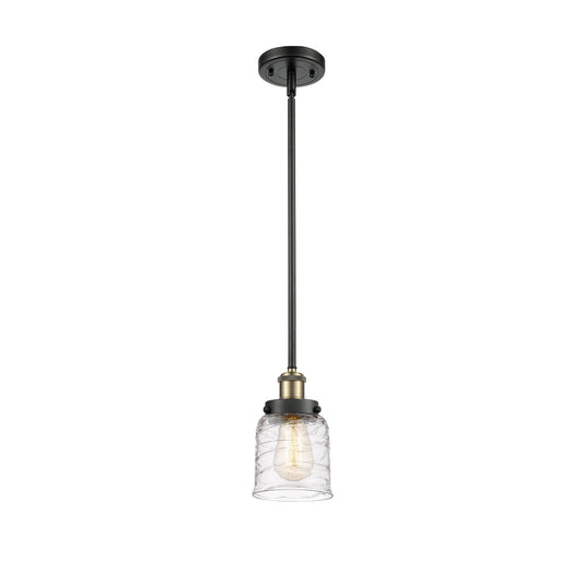 Innovations Bell 5in 1-Light Mini Pendant | Industrial Black Antique Brass Steel and Clear Deco Swirl Glass | Kitchen Island & | Model 916-1S-BAB-G513-LED