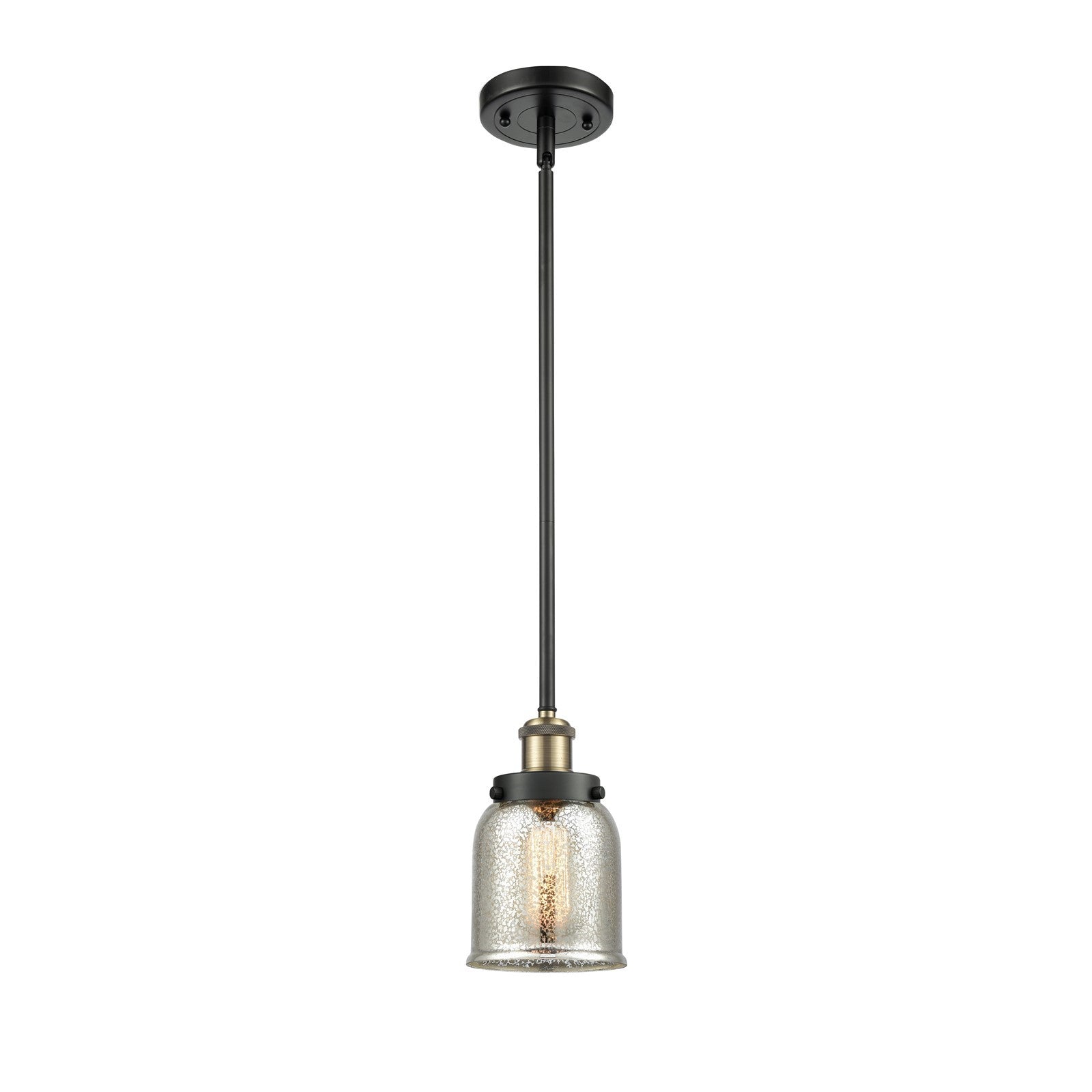 Innovations Bell 5in 1-Light Mini Pendant | Industrial Black Antique Brass Steel and Silver Plated Mercury Glass | Kitchen | Model 916-1S-BAB-G58-LED