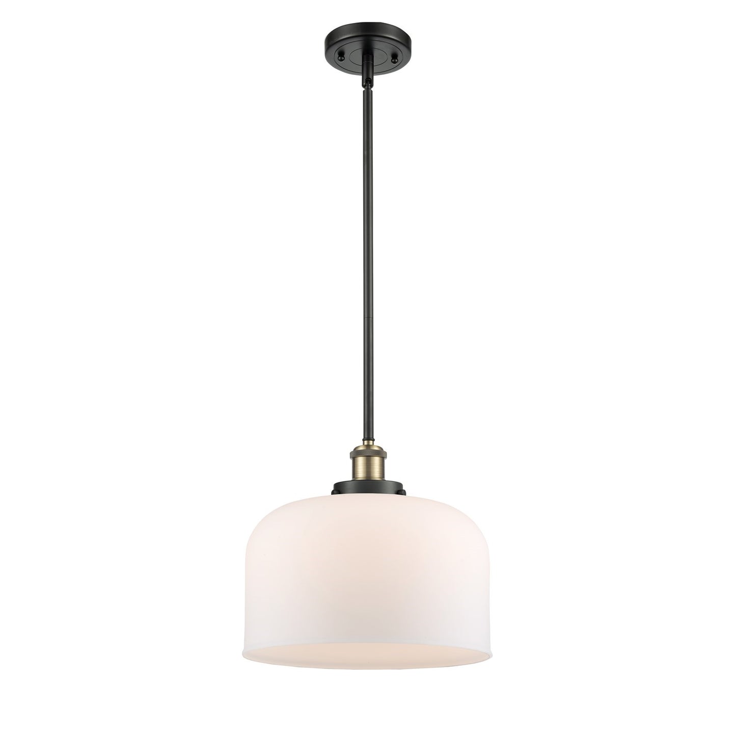 Innovations Bell 12in 1-Light Mini Pendant | Industrial Black Antique Brass Steel and Matte White Frosted Glass | Kitchen | Model 916-1S-BAB-G71-L-LED