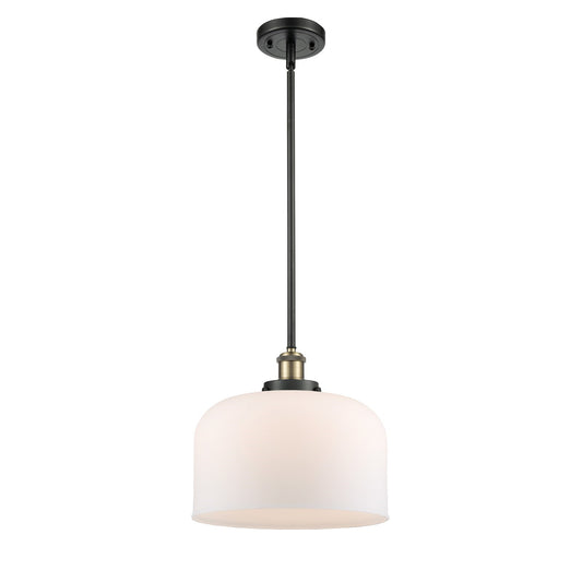 Innovations Bell 12in 1-Light Mini Pendant | Industrial Black Antique Brass Steel and Matte White Frosted Glass | Kitchen | Model 916-1S-BAB-G71-L-LED