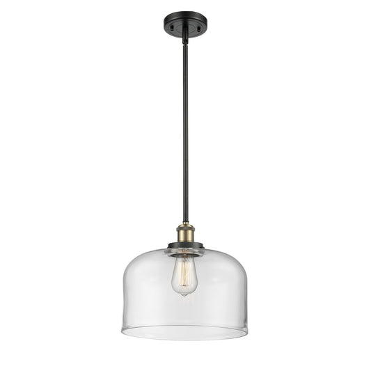 Innovations Bell 12in 1-Light Mini Pendant | Industrial Black Antique Brass Steel and Clear Glass | Kitchen Island & Dining | Model 916-1S-BAB-G72-L-LED