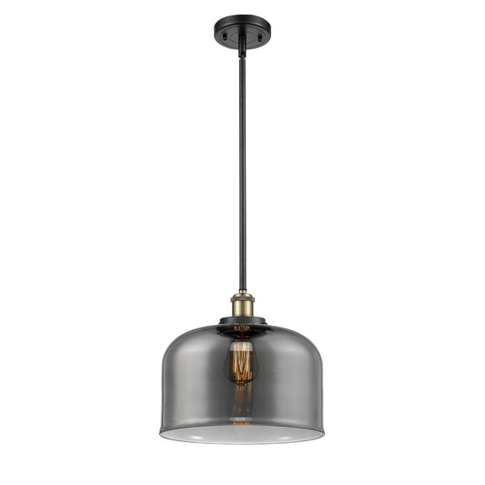Innovations Bell 12in 1-Light LED Mini Pendant | Industrial Black Antique Brass and Light Smoke Glass | Kitchen Island & | Model 916-1S-BAB-G73-L-LED