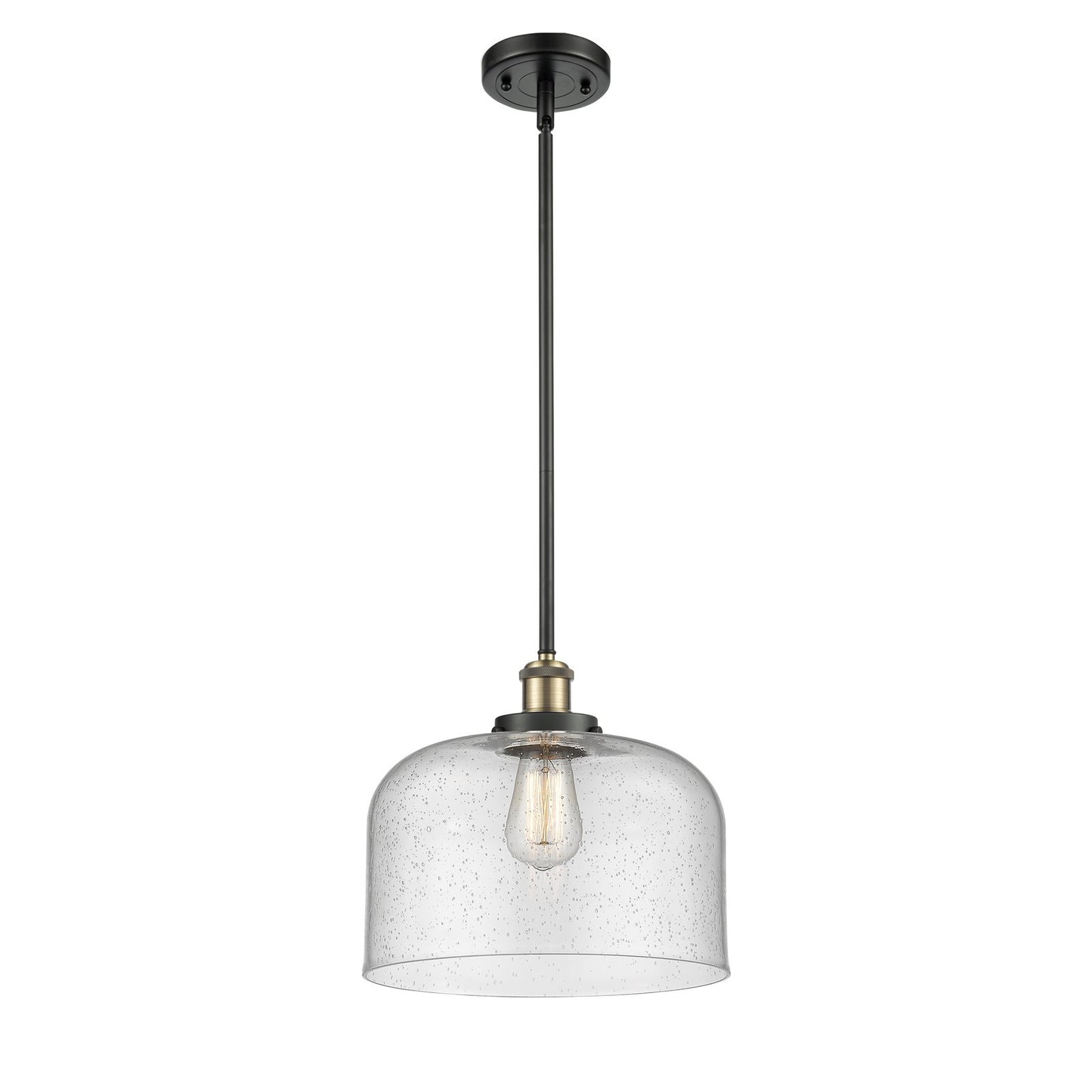 Innovations Bell 12in 1-Light LED Mini Pendant | Industrial Black Antique Brass and Seedy Glass | Kitchen Island & Dining | Model 916-1S-BAB-G74-L-LED