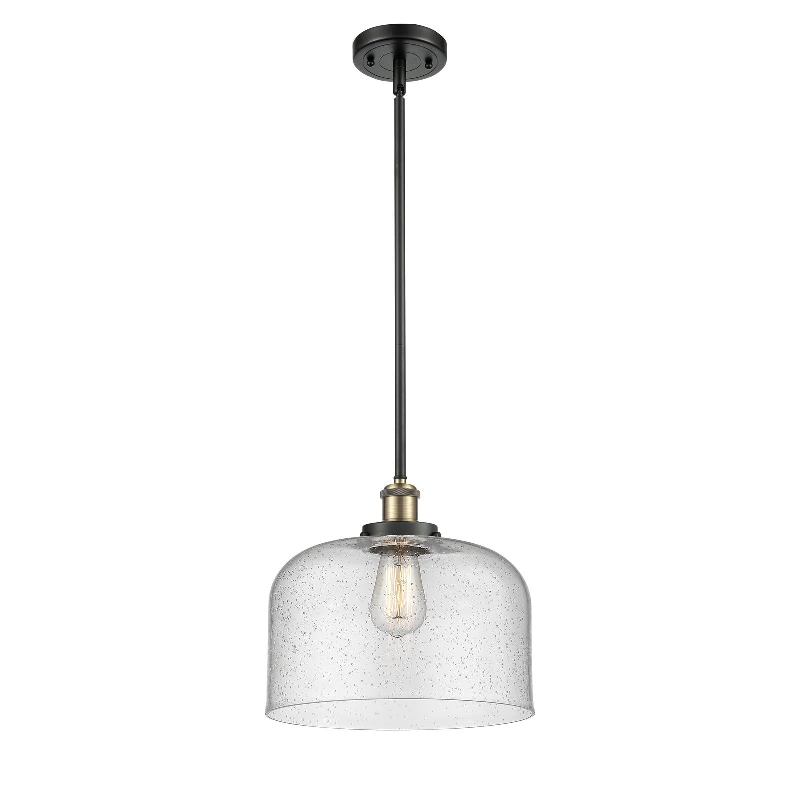 Innovations Bell 12in 1-Light LED Mini Pendant | Industrial Black Antique Brass and Seedy Glass | Kitchen Island & Dining | Model 916-1S-BAB-G74-L-LED
