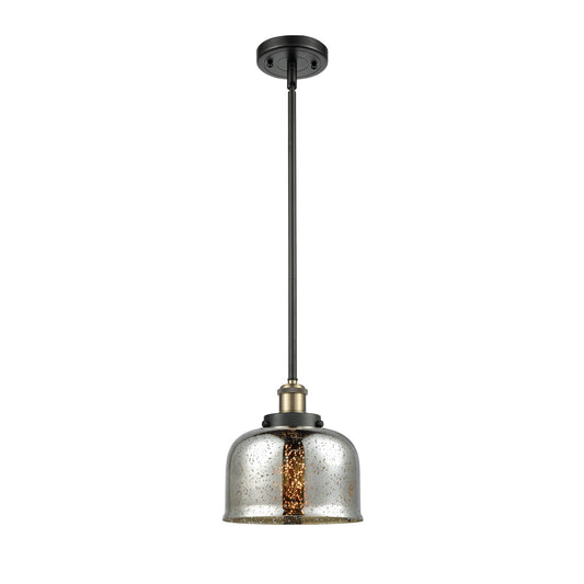 Innovations Bell 8in 1-Light Mini Pendant | Industrial Black Antique Brass Steel and Silver Plated Mercury Glass | Kitchen | Model 916-1S-BAB-G78-LED
