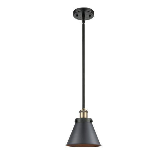 Innovations Appalachian 7in 1-Light Mini Pendant | Industrial Black Antique Brass Steel and Matte Black Metal Cone Shade | Model 916-1S-BAB-M13-BK