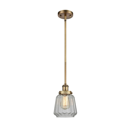 Innovations Chatham 7in 1-Light Mini Pendant | Modern Brushed Brass and Clear Ribbed Glass | Kitchen Island & Dining Room | Model 916-1S-BB-G142