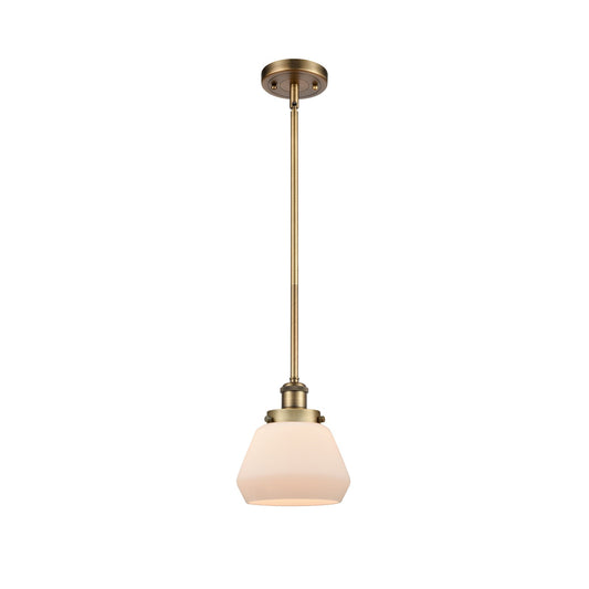 Innovations Fulton 7in 1-Light Mini Pendant | Modern Brushed Brass and Matte White Frosted Glass | Kitchen Island & Dining Room | Model 916-1S-BB-G171