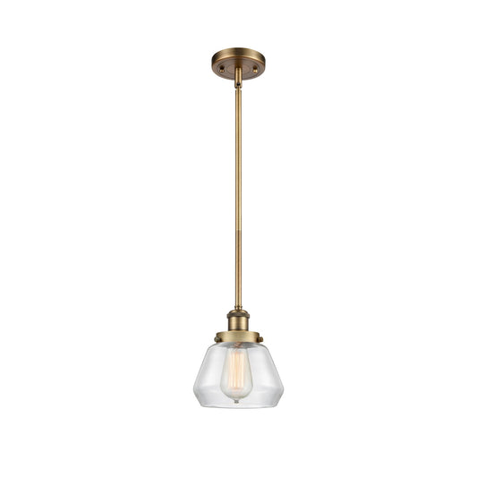 Innovations Fulton 7in 1-Light Mini Pendant | Modern Transitional Brushed Brass and Clear Glass | Kitchen Island & Dining Room | Model 916-1S-BB-G172