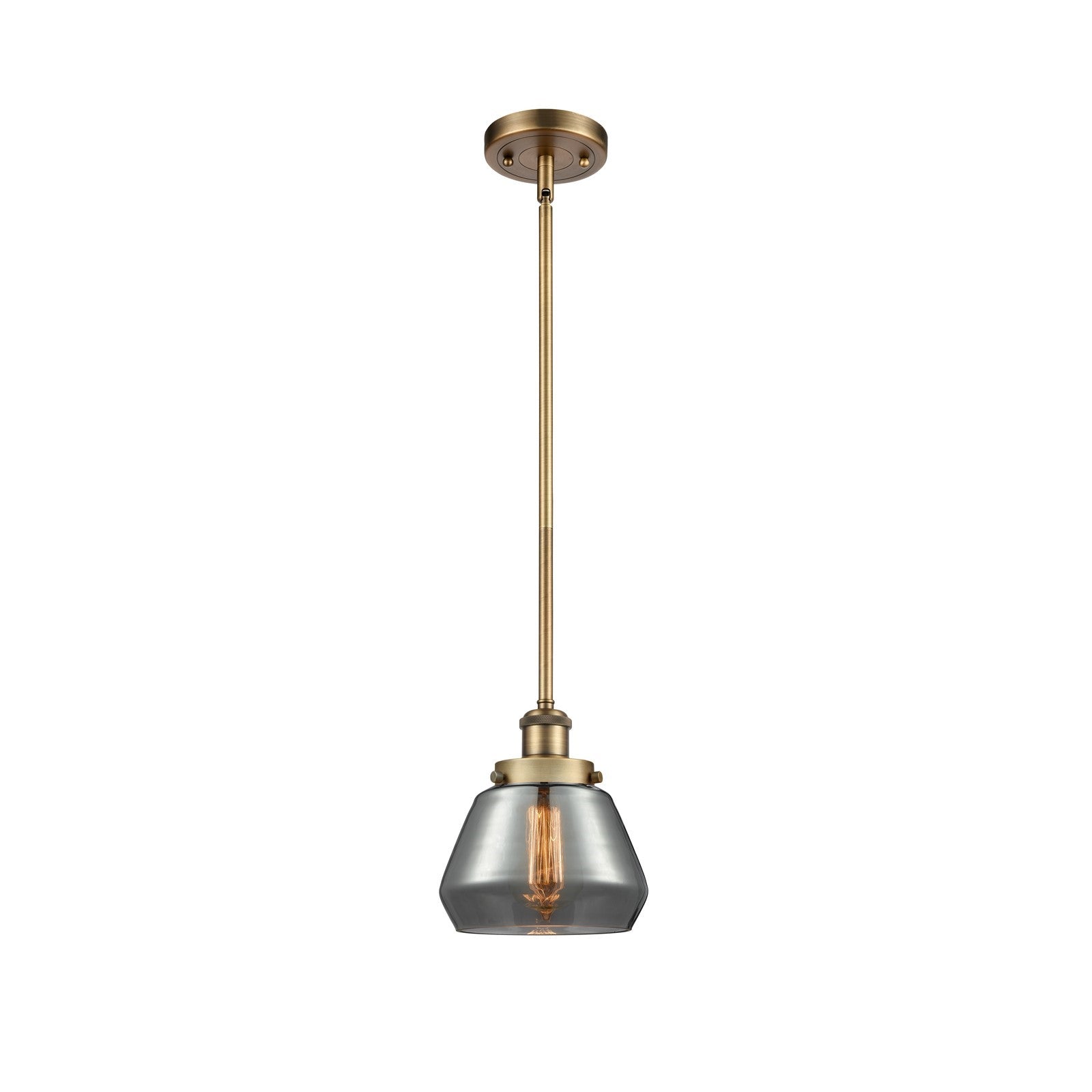 Innovations Fulton 7in 1-Light Mini Pendant | Modern Transitional Brushed Brass and Light Smoke Glass | Kitchen Island & Dining | Model 916-1S-BB-G173