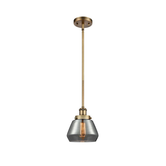 Innovations Fulton 7in 1-Light Mini Pendant | Modern Transitional Brushed Brass and Light Smoke Glass | Kitchen Island & Dining | Model 916-1S-BB-G173