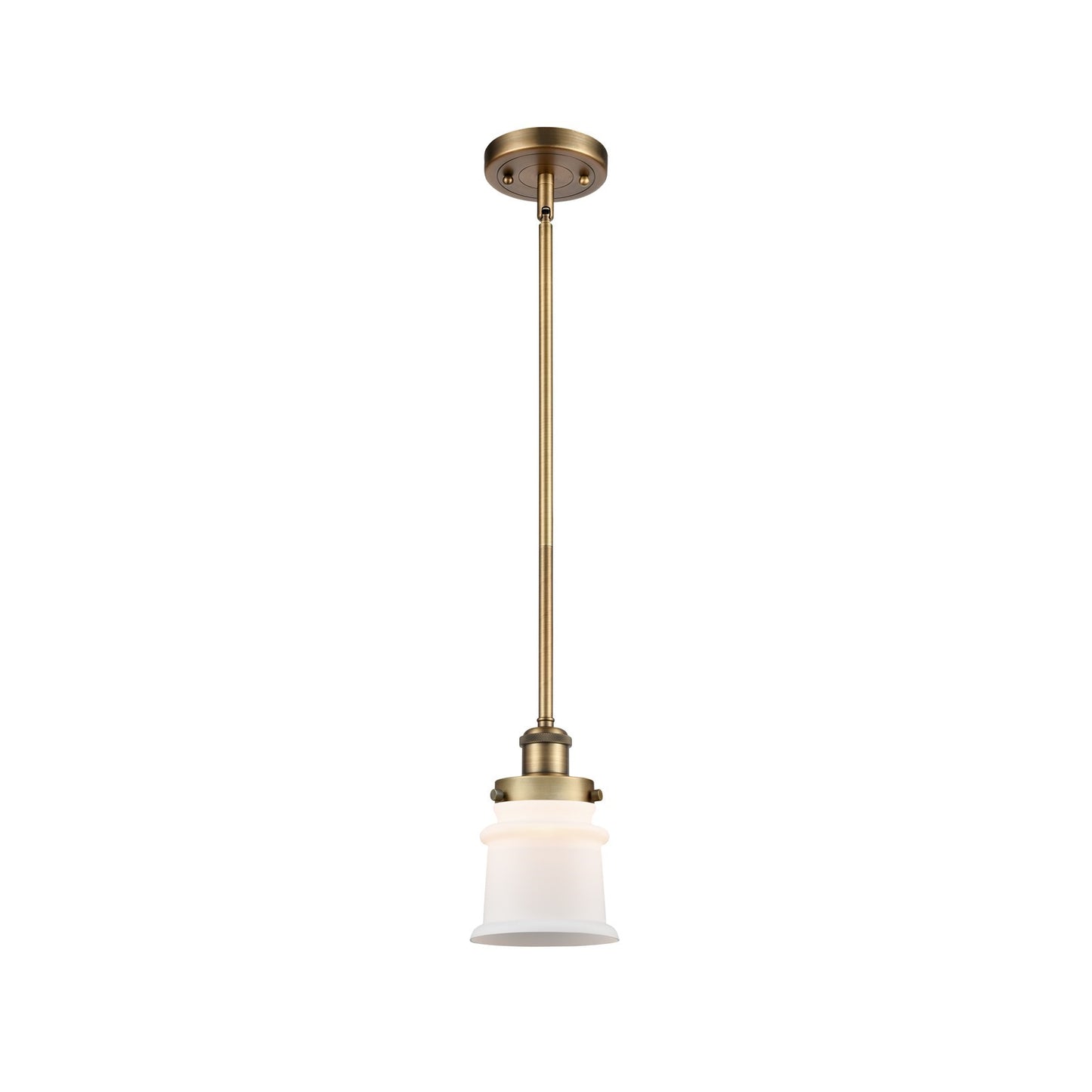 Innovations Canton 5.25in 1-Light Mini Pendant | Modern Transitional Brushed Brass and Matte White Frosted Glass | Kitchen Island | Model 916-1S-BB-G181S
