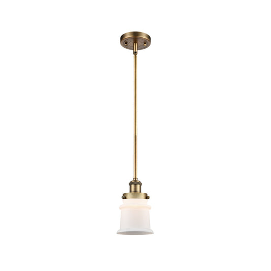 Innovations Canton 5.25in 1-Light Mini Pendant | Modern Transitional Brushed Brass and Matte White Frosted Glass | Kitchen Island | Model 916-1S-BB-G181S