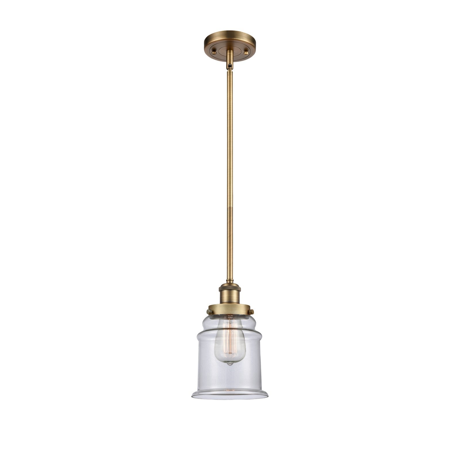 Innovations Canton 6in 1-Light Mini Pendant | Modern Transitional Brushed Brass and Clear Glass | Kitchen Island & Dining Room | Model 916-1S-BB-G182