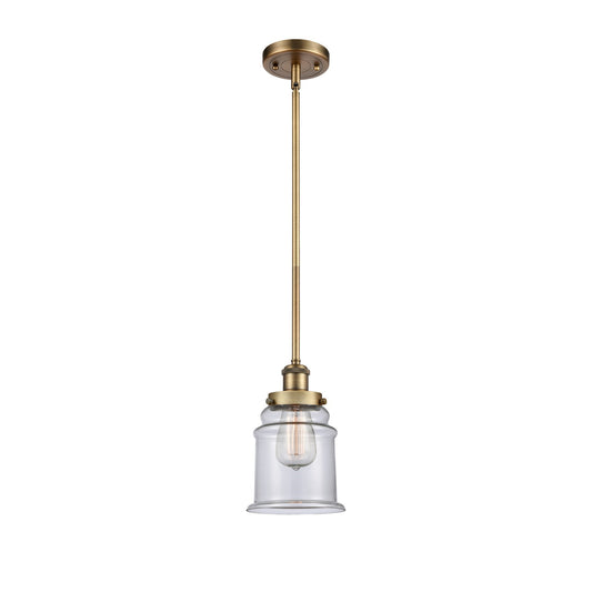 Innovations Canton 6in 1-Light Mini Pendant | Modern Transitional Brushed Brass and Clear Glass | Kitchen Island & Dining Room | Model 916-1S-BB-G182