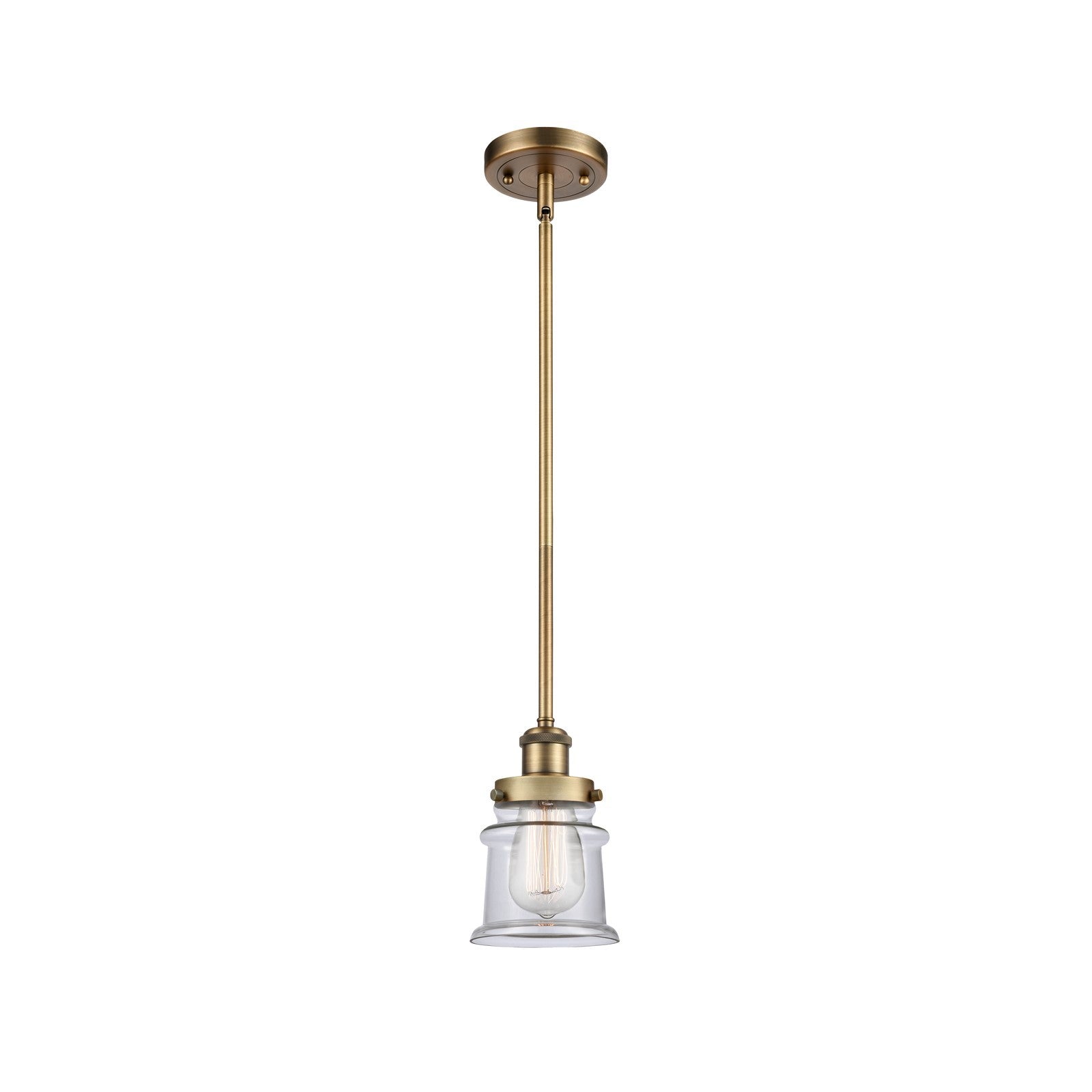 Innovations Canton 5.25in 1-Light Mini Pendant | Modern Transitional Brushed Brass and Clear Glass | Kitchen Island & Dining Room | Model 916-1S-BB-G182S