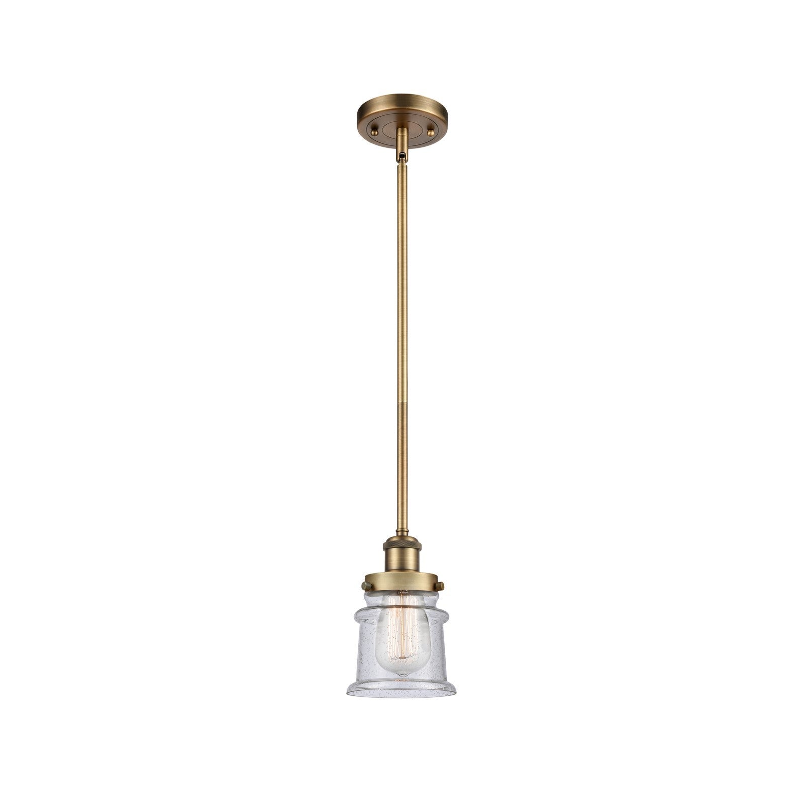 Innovations Canton 5.25in 1-Light Mini Pendant | Modern Transitional Brushed Brass and Seedy Glass | Kitchen Island & Dining Room | Model 916-1S-BB-G184S