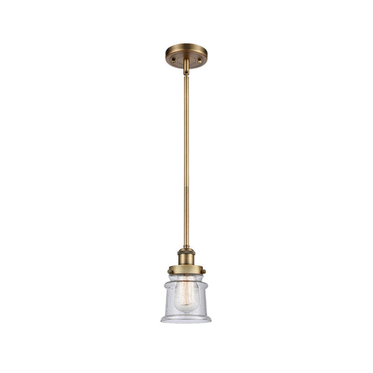 Innovations Canton 5.25in 1-Light Mini Pendant | Modern Transitional Brushed Brass and Seedy Glass | Kitchen Island & Dining Room | Model 916-1S-BB-G184S