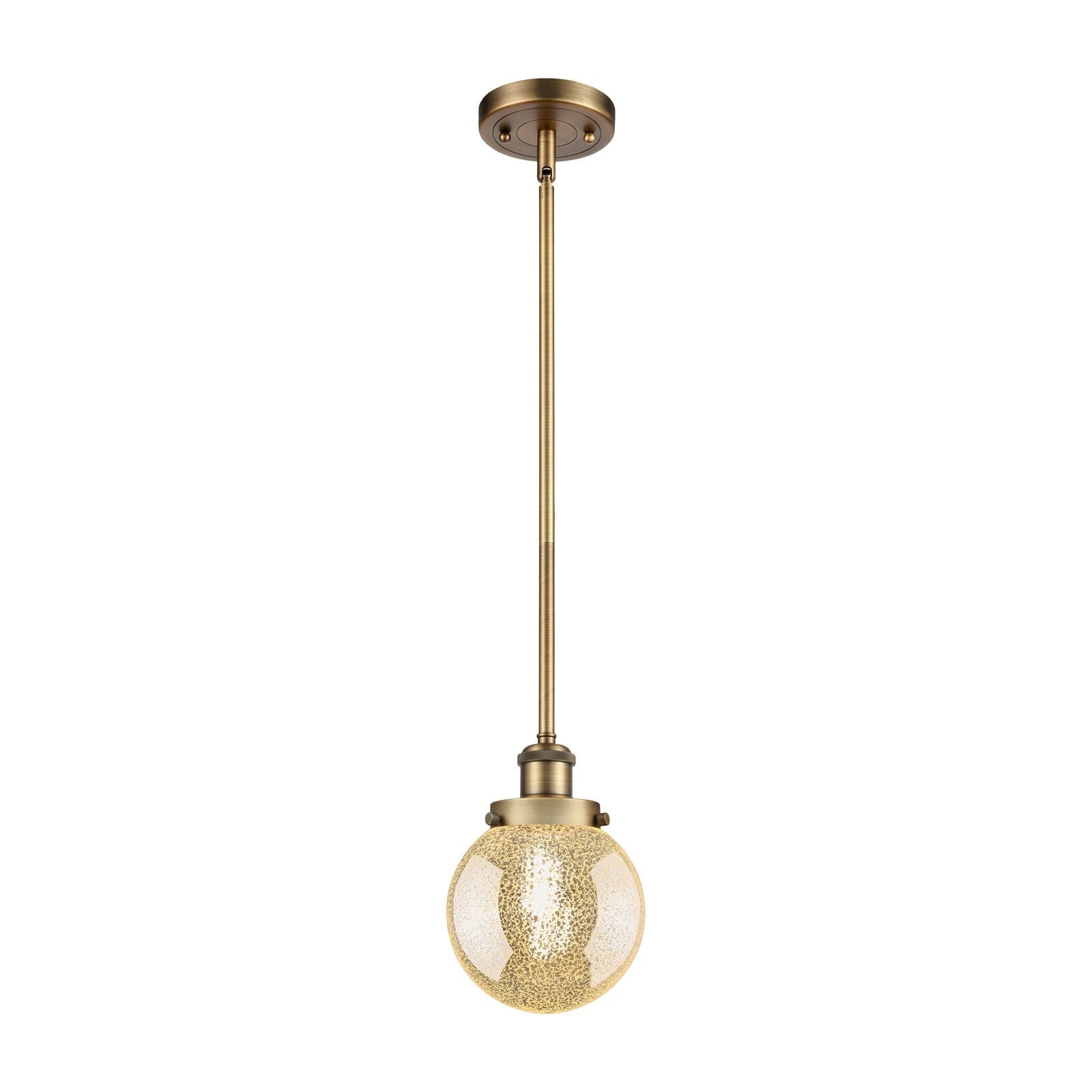 Innovations Beacon 6in 1-Light Mini Pendant | Brushed Brass Steel and Mercury Seeded Glass | Kitchen Island & Dining Room | Model 916-1S-BB-G208-6