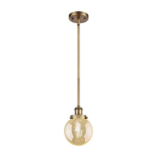 Innovations Beacon 6in 1-Light Mini Pendant | Brushed Brass Steel and Mercury Seeded Glass | Kitchen Island & Dining Room | Model 916-1S-BB-G208-6