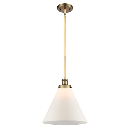 Innovations Cone 12in 1-Light Mini Pendant | Brushed Brass Steel and Matte White Frosted Glass | Kitchen Island & Dining Room | Model 916-1S-BB-G41-L