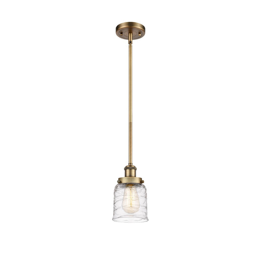 Innovations Bell 5in 1-Light LED Mini Pendant | Industrial Brushed Brass and Clear Deco Swirl Glass | Kitchen Island & Dining | Model 916-1S-BB-G513-LED