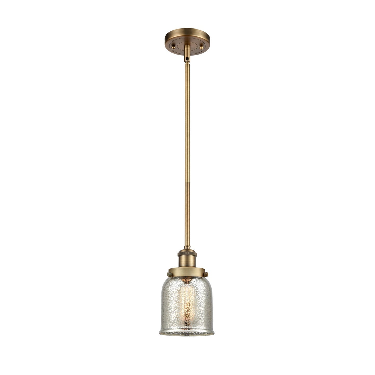 Innovations Bell 5in 1-Light LED Mini Pendant | Industrial Brushed Brass and Silver Plated Mercury Glass | Kitchen Island & | Model 916-1S-BB-G58-LED