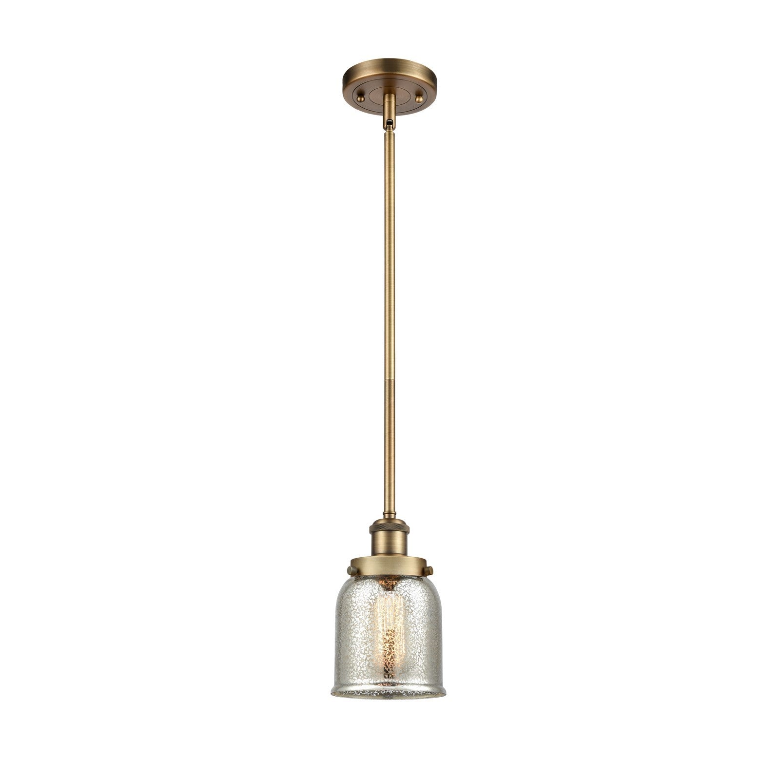 Innovations Bell 5in 1-Light LED Mini Pendant | Industrial Brushed Brass and Silver Plated Mercury Glass | Kitchen Island & | Model 916-1S-BB-G58-LED
