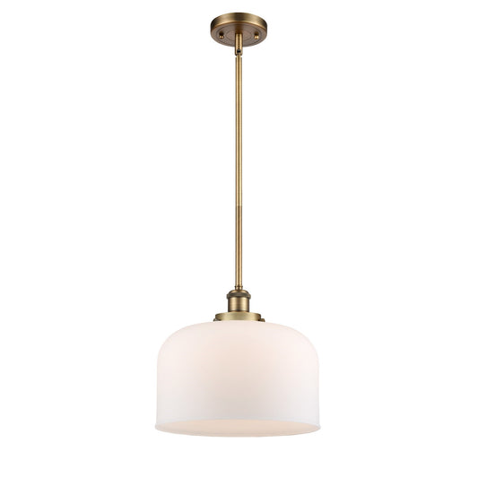 Innovations Bell 12in 1-Light Mini Pendant | Industrial Brushed Brass and Matte White Frosted Glass | Kitchen Island & Dining Room | Model 916-1S-BB-G71-L
