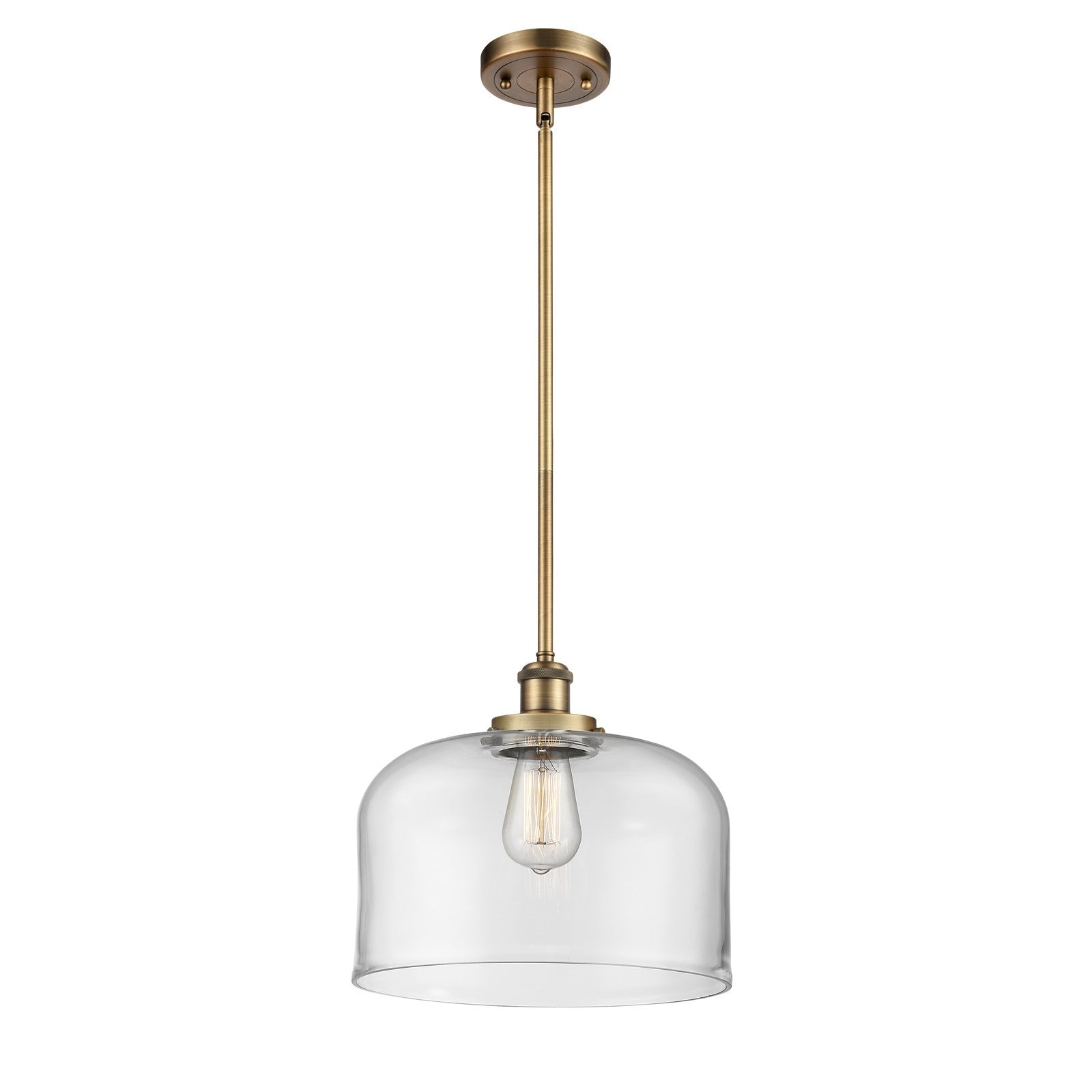 Innovations Bell 12in 1-Light Mini Pendant | Industrial Brushed Brass and Clear Glass | Kitchen Island & Dining Room | Model 916-1S-BB-G72-L