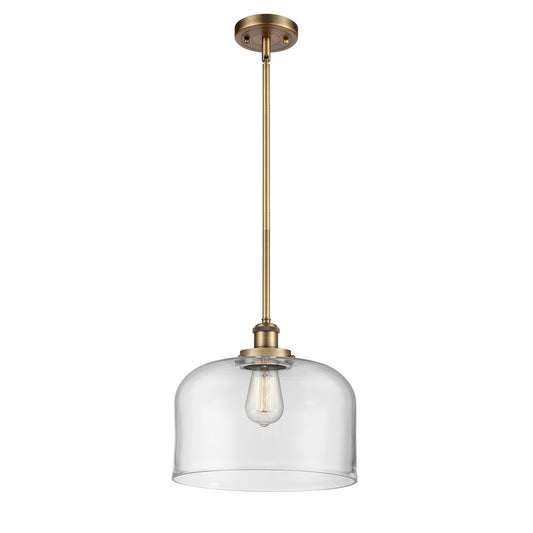 Innovations Bell 12in 1-Light Mini Pendant | Industrial Brushed Brass and Clear Glass | Kitchen Island & Dining Room | Model 916-1S-BB-G72-L-LED