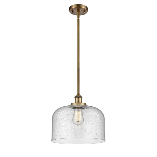 Innovations Bell 12in 1-Light Mini Pendant | Industrial Brushed Brass and Seedy Glass | Kitchen Island & Dining Room | Model 916-1S-BB-G74-L-LED