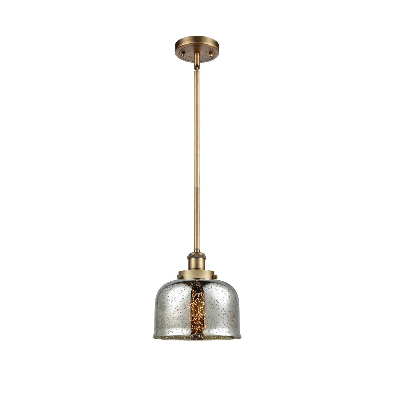 Innovations Bell 8in 1-Light Mini Pendant | Industrial Brushed Brass and Silver Plated Mercury Glass | Kitchen Island & Dining | Model 916-1S-BB-G78-LED