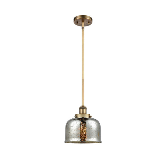 Innovations Bell 8in 1-Light Mini Pendant | Industrial Brushed Brass and Silver Plated Mercury Glass | Kitchen Island & Dining | Model 916-1S-BB-G78-LED