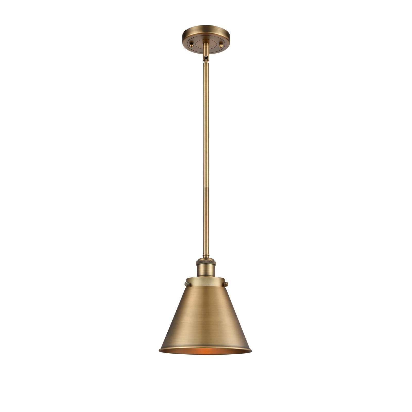 Innovations Appalachian 7in 1-Light Mini Pendant | Industrial Brushed Brass Metal Shade | Kitchen Island & Dining Room | Model 916-1S-BB-M13-BB