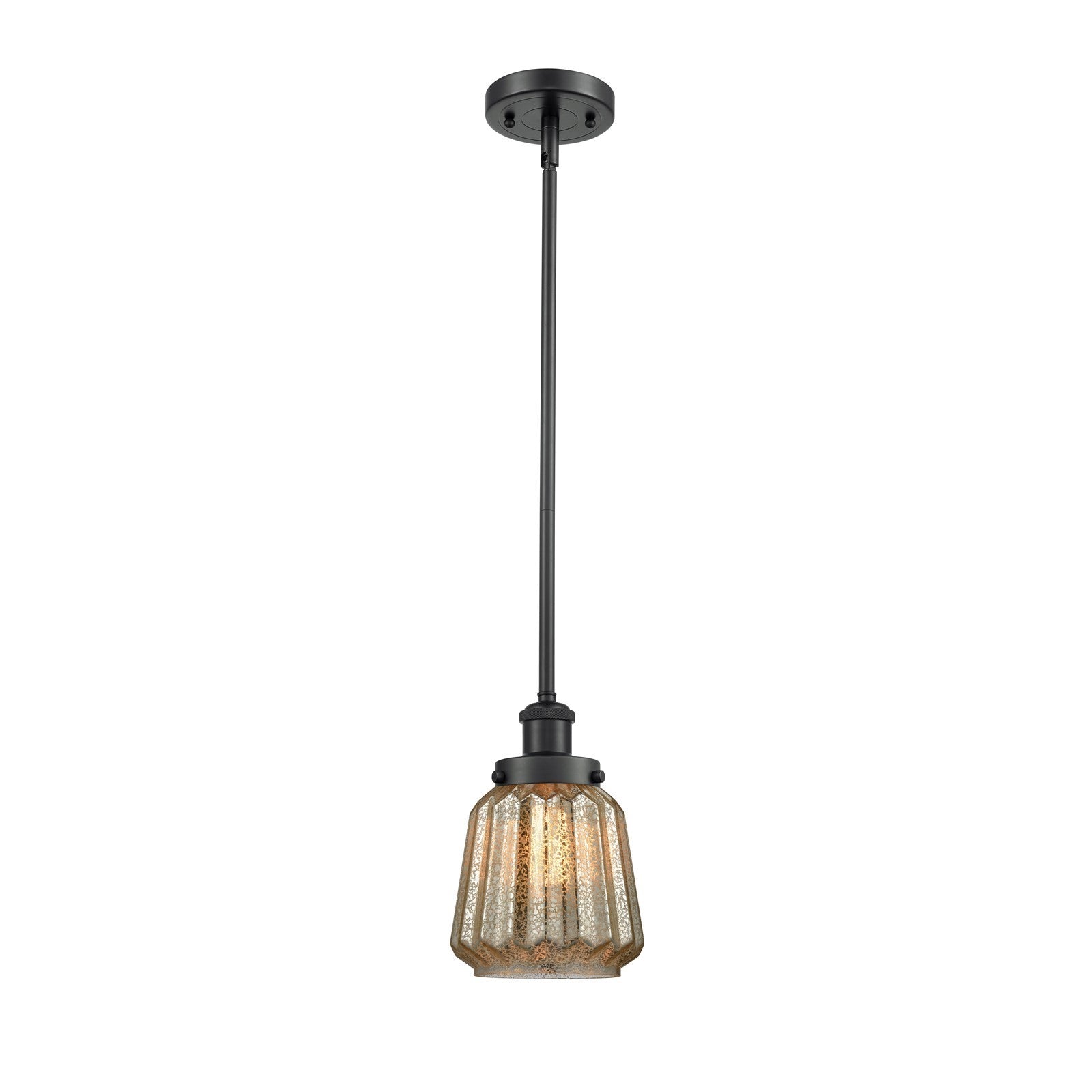 Innovations Chatham 7in 1-Light Mini Pendant | Modern Contemporary Matte Black Steel and Mercury Ribbed Glass | Kitchen Island & | Model 916-1S-BK-G146
