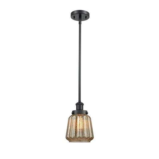 Innovations Chatham 7in 1-Light Mini Pendant | Modern Contemporary Matte Black Steel and Mercury Ribbed Glass | Kitchen Island & | Model 916-1S-BK-G146