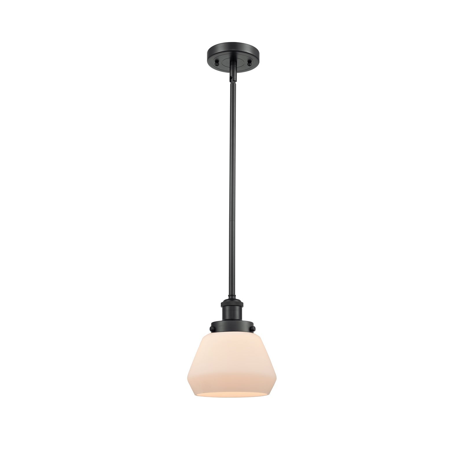 Innovations Fulton 7in 1-Light Mini Pendant | Modern Contemporary Matte Black Steel and Frosted White Glass | Kitchen Island & | Model 916-1S-BK-G171