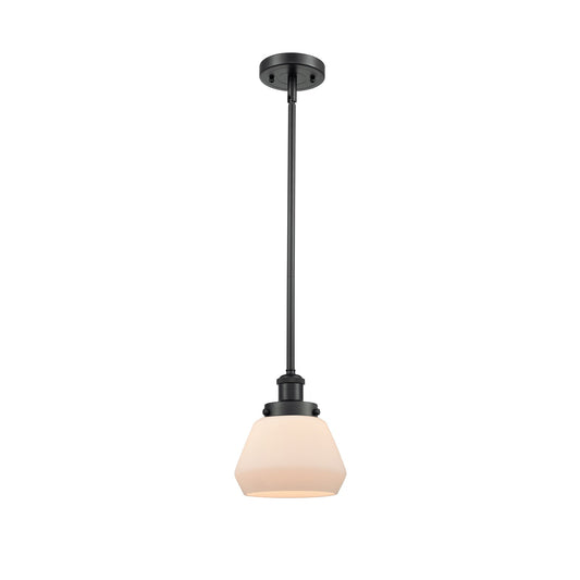 Innovations Fulton 7in 1-Light Mini Pendant | Modern Contemporary Matte Black Steel and Frosted White Glass | Kitchen Island & | Model 916-1S-BK-G171