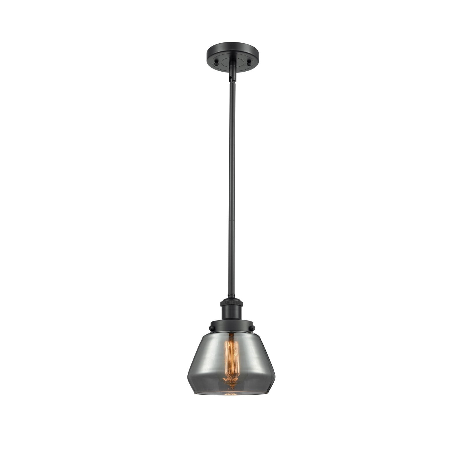 Innovations Fulton 7in 1-Light Mini Pendant | Modern Contemporary Matte Black Steel and Light Smoke Glass | Kitchen Island & Dining | Model 916-1S-BK-G173